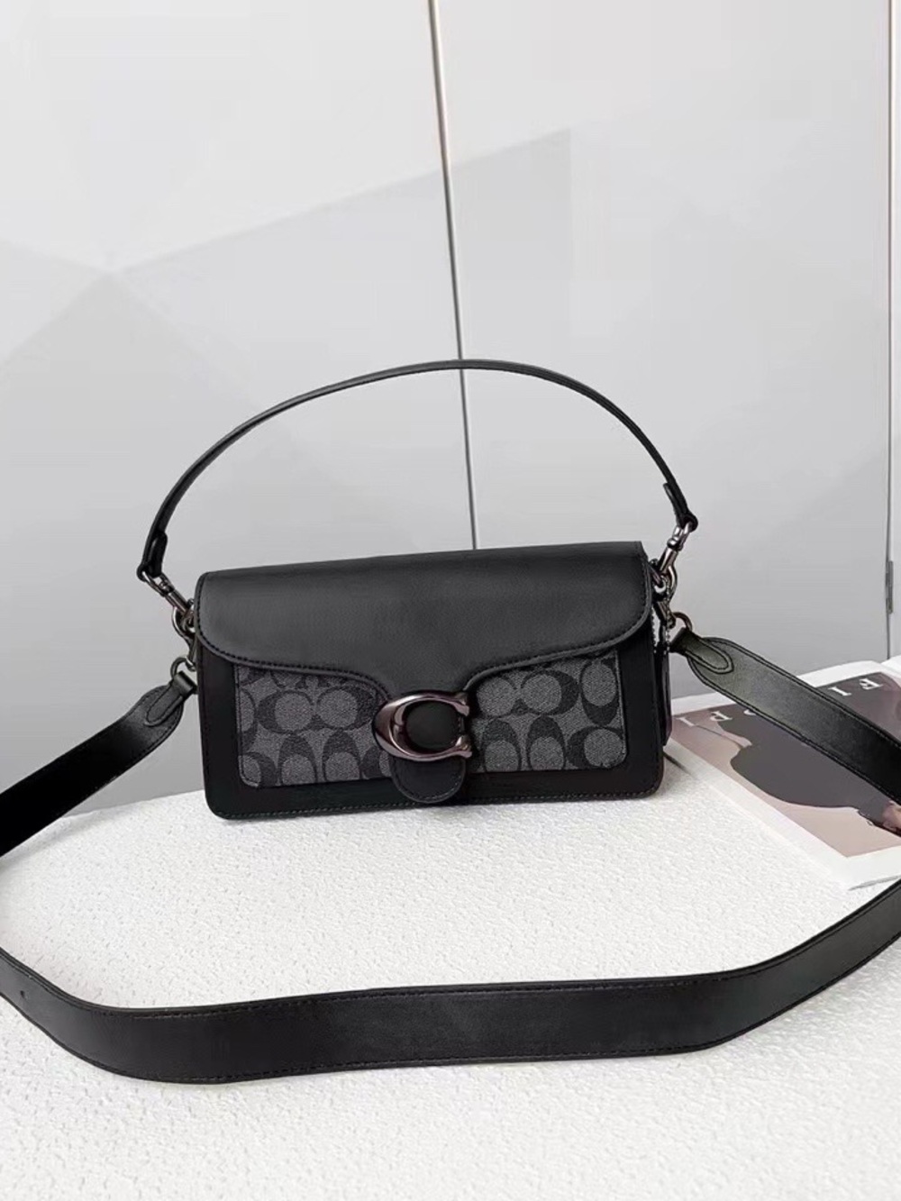 Coach Black Signature Canvas and Leather Shoulder Bag